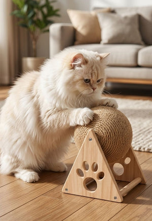 Rascador para Gatos con Bola de Sisal y Base de Madera