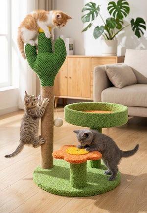Rascador para Gatos Tipo Cactus con Plataforma y Juguete