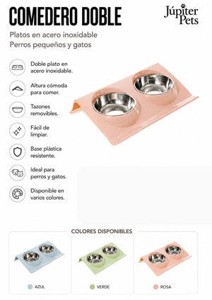 Comedero Doble Elevado para Mascotas con Platos en Acero Inoxidable
