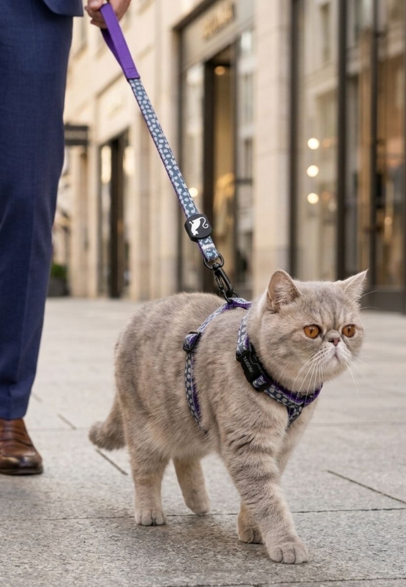 Duo Arnés Ajustable para Gato y Perro Pequeño con Correa Estampado de Punto