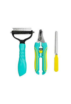 Kit de Aseo para Mascotas 3 en 1 – Cortauñas + Lima + Deslanador