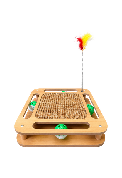 Rascador Interactivo para Gatos con Pelota y Pluma