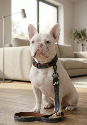 Set Correa y Collar para Perro Ajustable Diseño Tipo Jean Premium