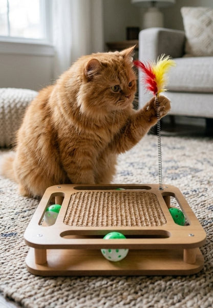Rascador Interactivo para Gatos con Pelota y Pluma