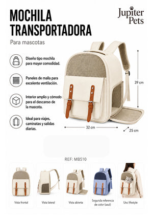 Morral Transportador para Gato y Perro Pequeño con Malla Transpirable