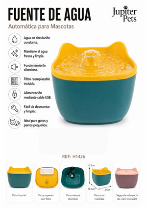 Fuente de Agua Automática para Gato y Perro con Filtro Silenciosa