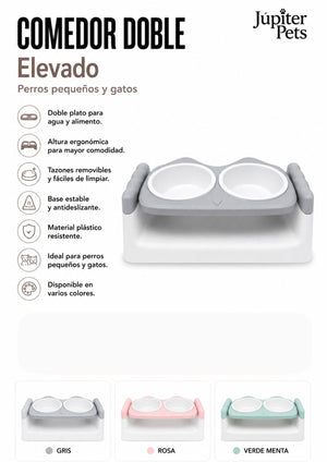 Comedero Doble Elevado para Perros y Gatos