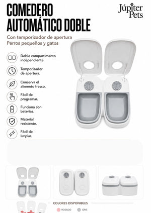 Comedero Automático Doble para Mascotas con Temporizador de Apertura