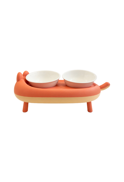 Comedero Elevado plato cerámica  Doble para Gato con Diseño de Gatito