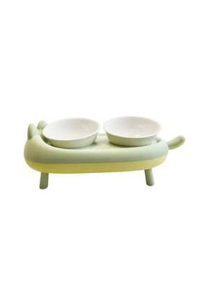 Comedero Elevado plato cerámica  Doble para Gato con Diseño de Gatito